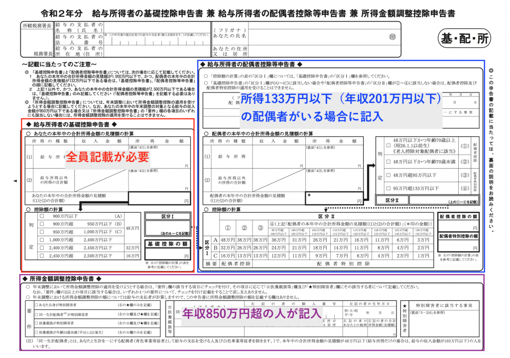 【年末調整】基礎控除申告書・配偶者控除申告書・所得金額調整控除申告書の記入方法 ソーシャル税理士 金子尚弘